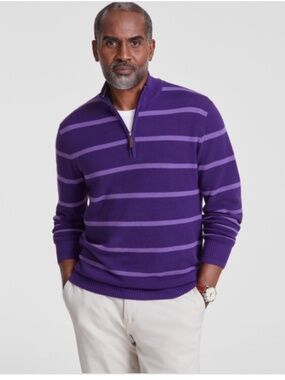 Club Room Men's Stripe Quarter-Zip Sweater, SIZE M NWT